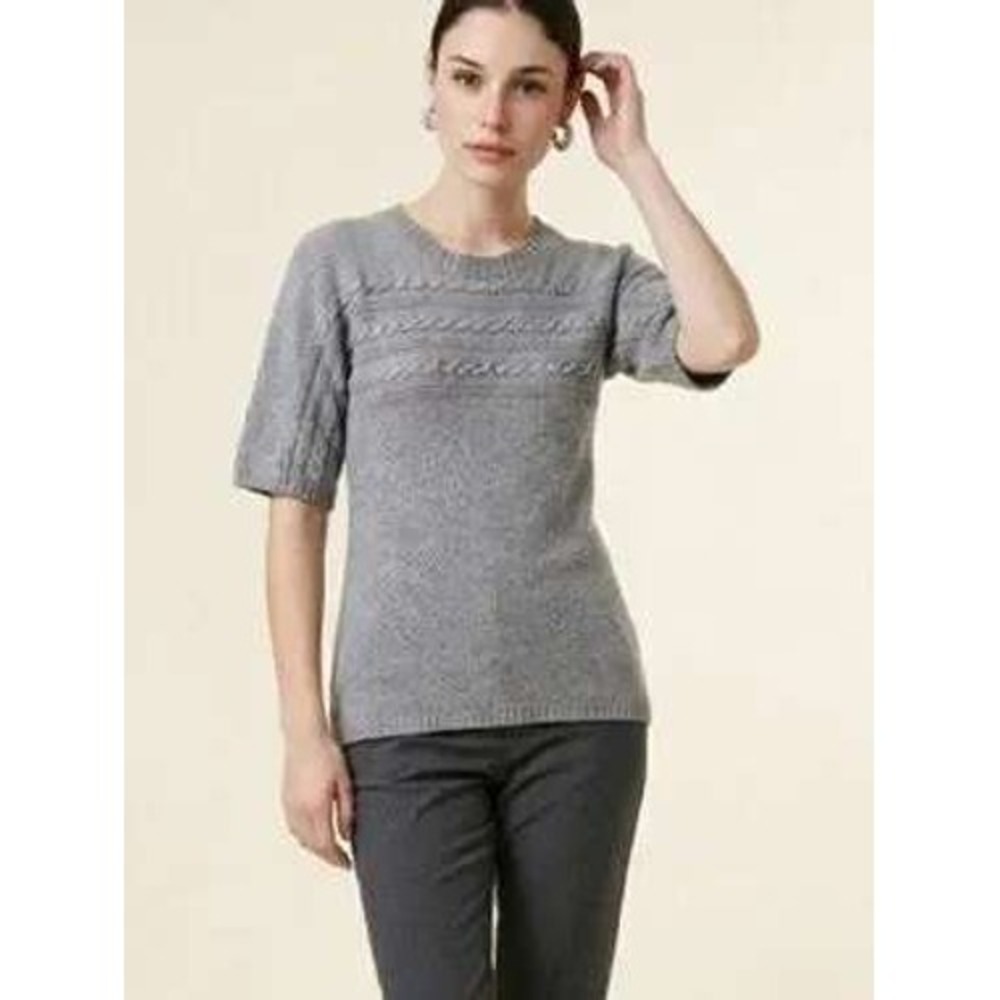 Twiggy Womens Gray Cable Knit Short Sleeve Angora Rabbit Hair Blend Sweater S
